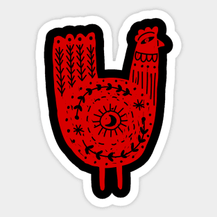 Folk Art Chicken in Red Sticker